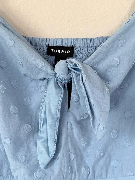 TORRID 1 Mini Embroidered Challis Tie Front Skater Pocket Dress Blissful Blue 1X - Picture 5 of 15